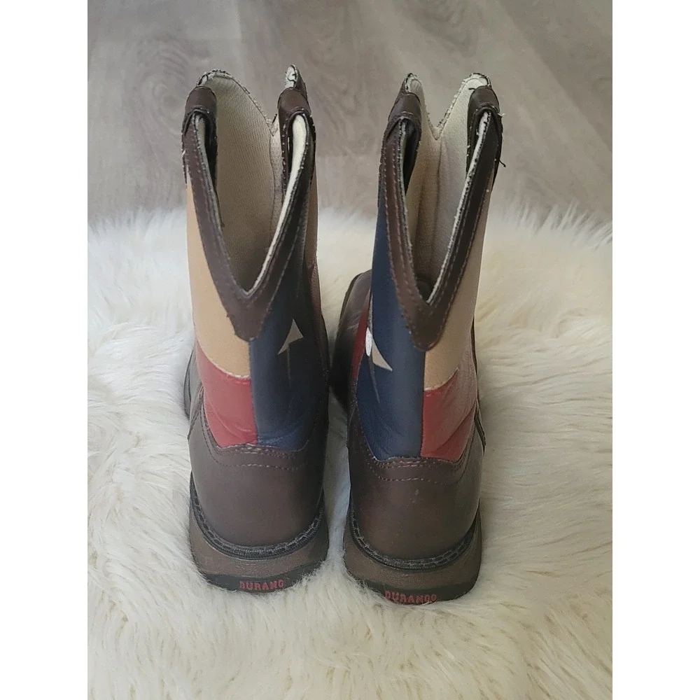 Durango Lil' Kid's Western Boots Size 5M Brown Texas Flag Star Square Toe BT246
